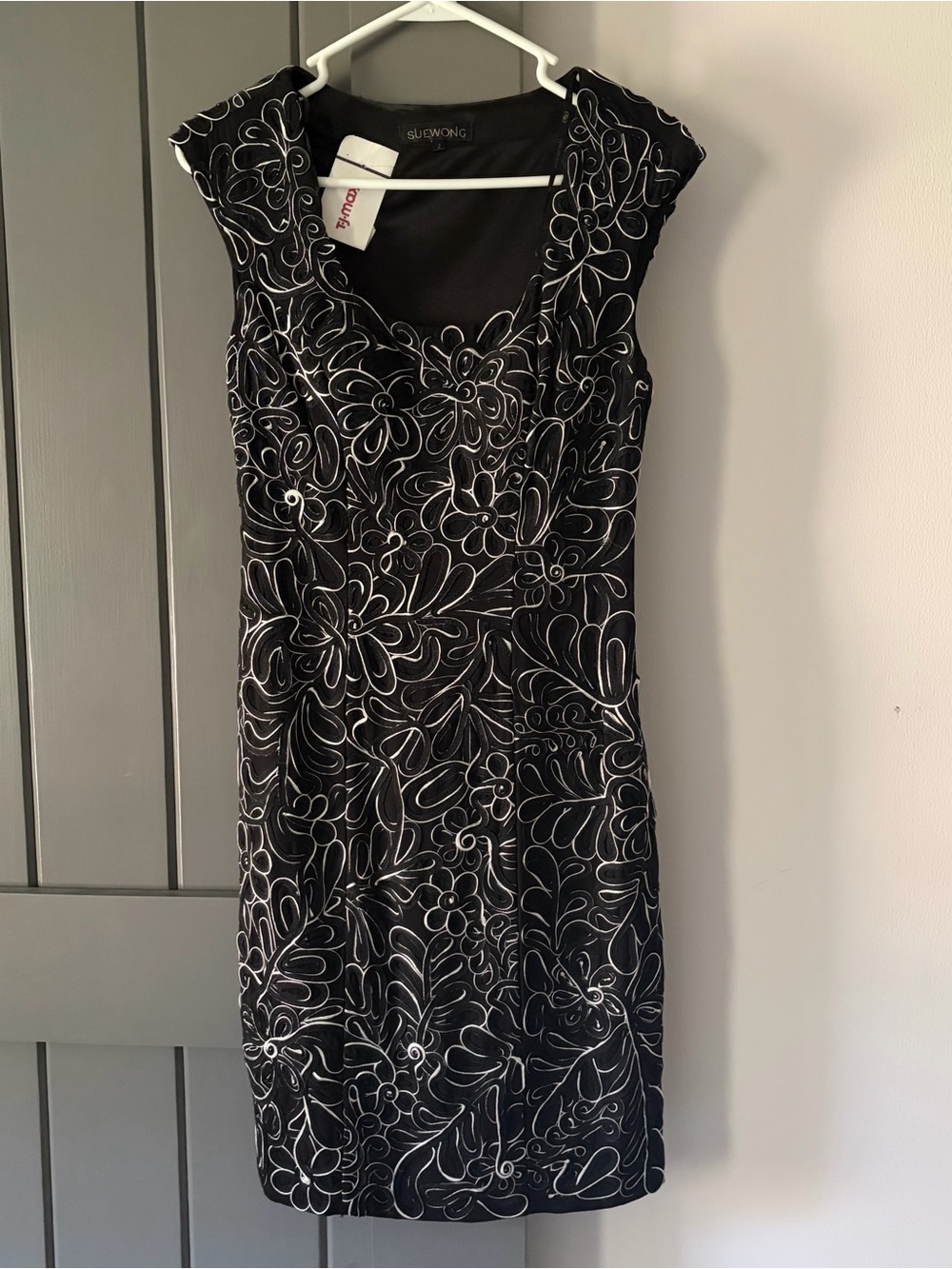Black Dress with White Floral Embroidery